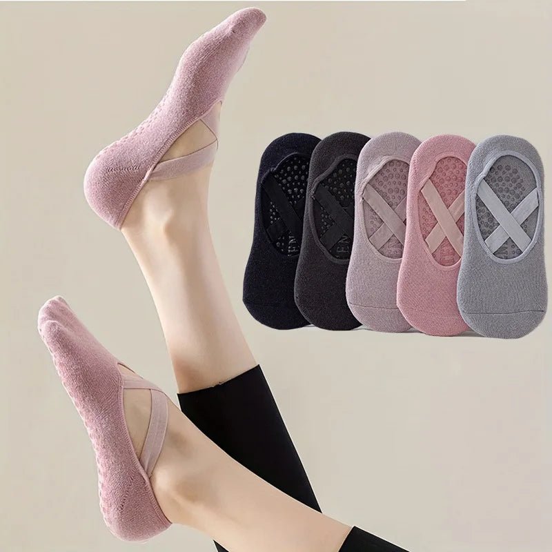 5 Pairs of Women'S Non - Slip Yoga Socks for Dance Pilates Gym, Breathable Cotton No - Show Socks with Silicone Grip, Indoor Workout - Aurora