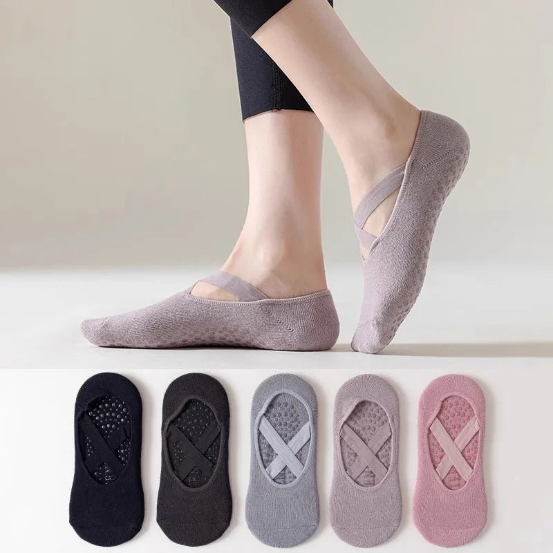 5 Pairs of Women'S Non - Slip Yoga Socks for Dance Pilates Gym, Breathable Cotton No - Show Socks with Silicone Grip, Indoor Workout - Aurora