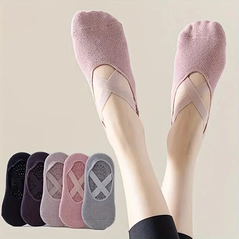 5 Pairs of Women'S Non - Slip Yoga Socks for Dance Pilates Gym, Breathable Cotton No - Show Socks with Silicone Grip, Indoor Workout - Aurora