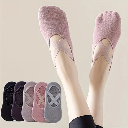 5 Pairs of Women'S Non - Slip Yoga Socks for Dance Pilates Gym, Breathable Cotton No - Show Socks with Silicone Grip, Indoor Workout - Aurora