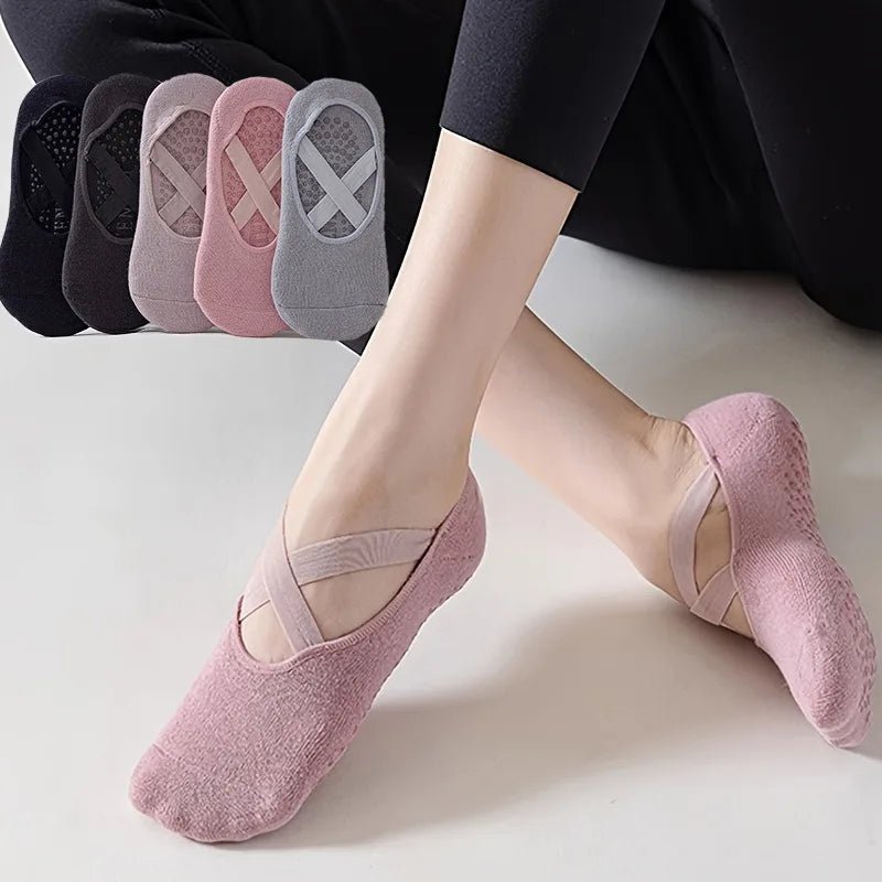 5 Pairs of Women'S Non - Slip Yoga Socks for Dance Pilates Gym, Breathable Cotton No - Show Socks with Silicone Grip, Indoor Workout - Aurora