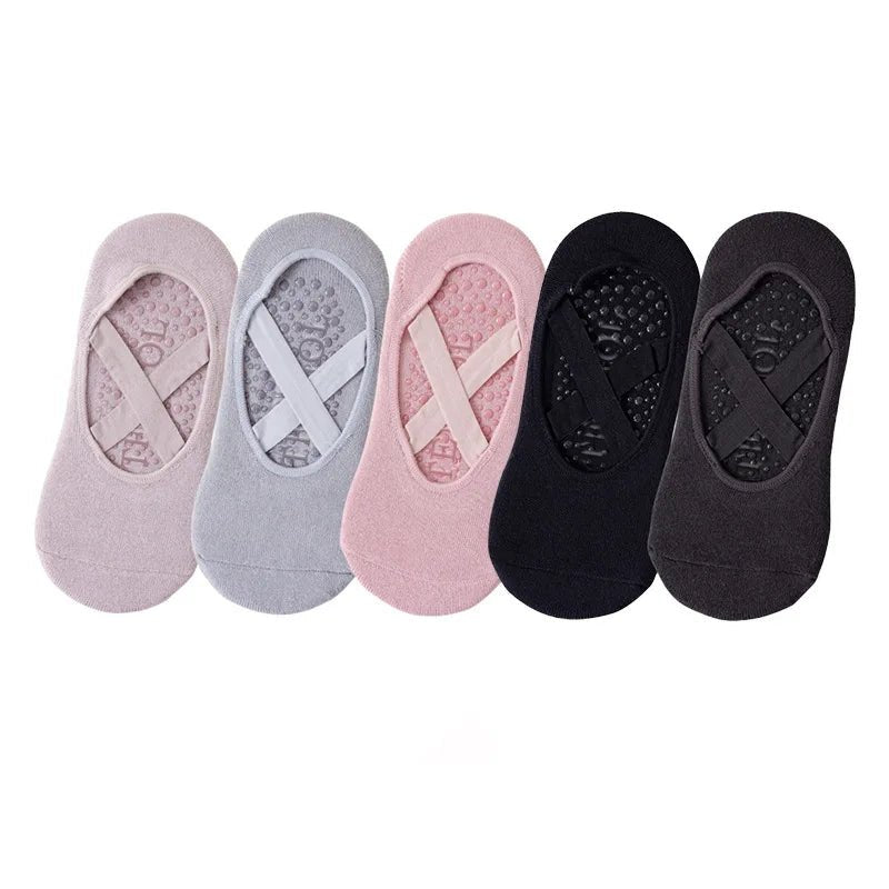 5 Pairs of Women'S Non - Slip Yoga Socks for Dance Pilates Gym, Breathable Cotton No - Show Socks with Silicone Grip, Indoor Workout - Aurora