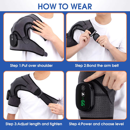 Electric Heating Shoulder Massager Vibration Massage Shoulder Brace Support Belt Rechargeable Warmer Knee Relief 3 Gear Belt Pad - Aurora