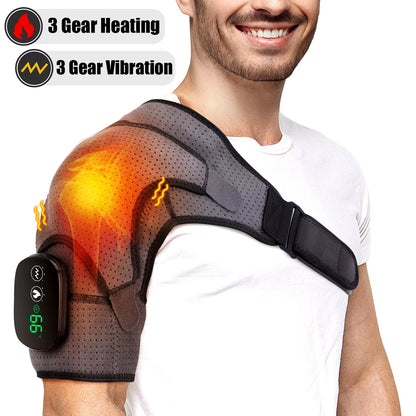 Electric Heating Shoulder Massager Vibration Massage Shoulder Brace Support Belt Rechargeable Warmer Knee Relief 3 Gear Belt Pad - Aurora