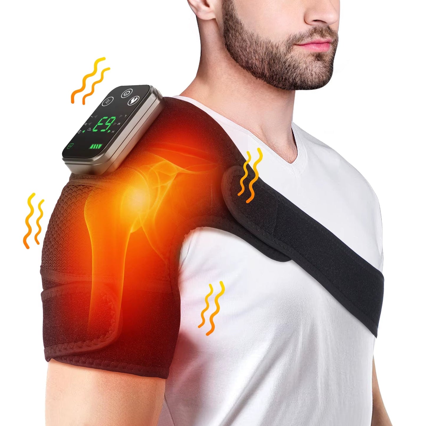 Electric Heating Shoulder Massager Vibration Massage Shoulder Brace Support Belt Rechargeable Warmer Knee Relief 3 Gear Belt Pad - Aurora