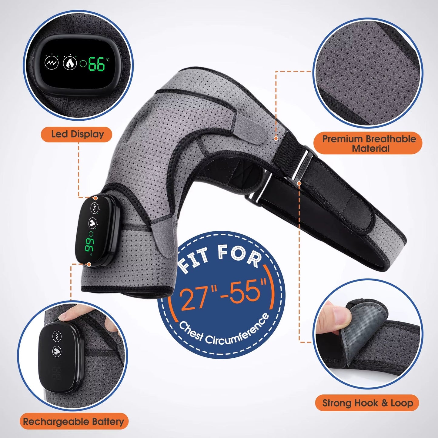 Electric Heating Shoulder Massager Vibration Massage Shoulder Brace Support Belt Rechargeable Warmer Knee Relief 3 Gear Belt Pad - Aurora