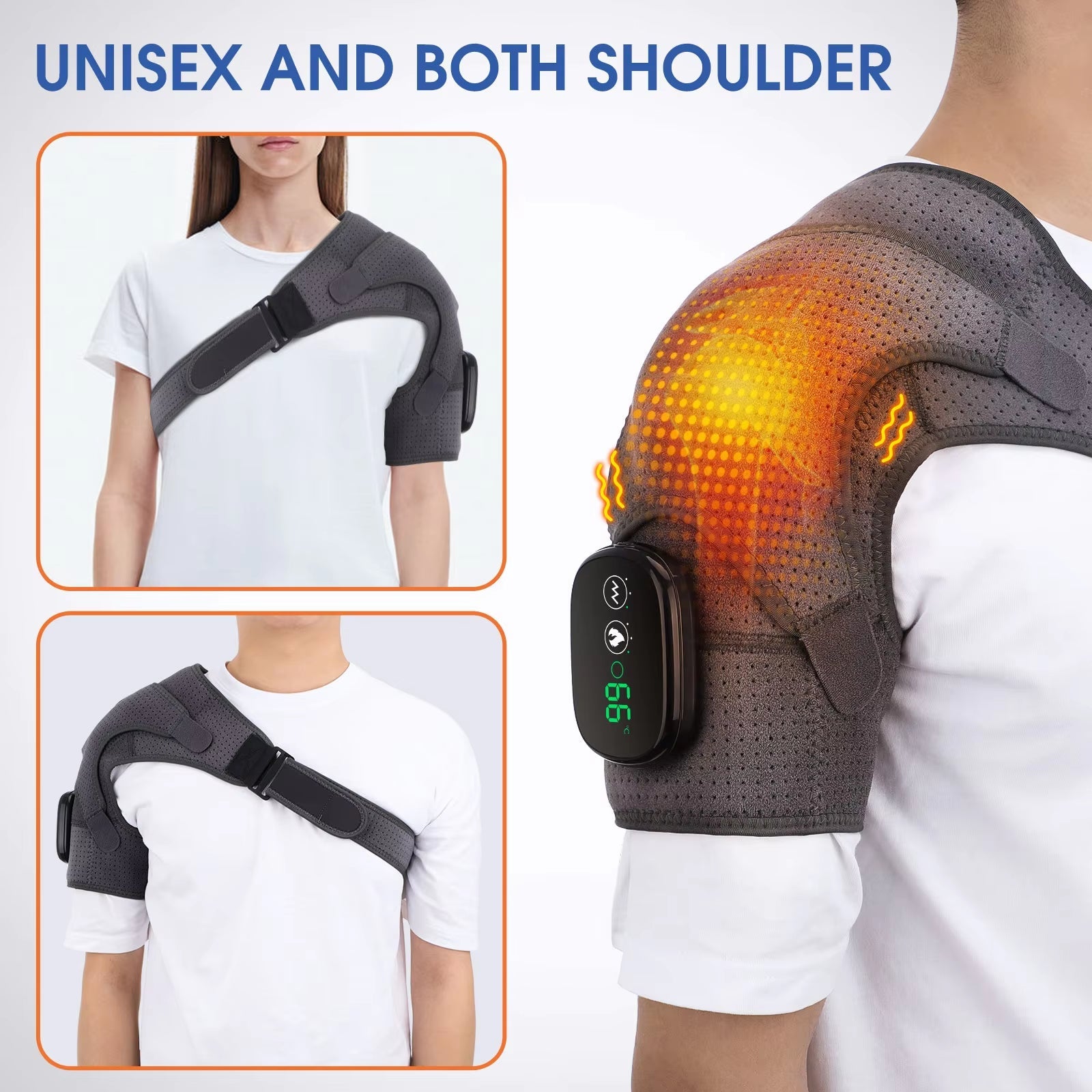 Electric Heating Shoulder Massager Vibration Massage Shoulder Brace Support Belt Rechargeable Warmer Knee Relief 3 Gear Belt Pad - Aurora