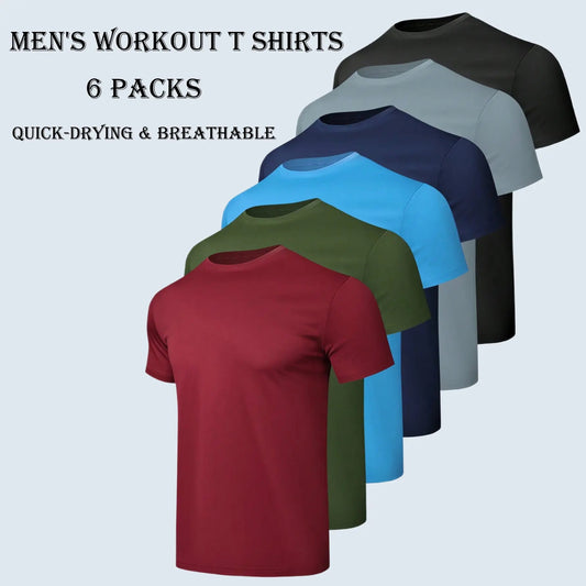 Elevate Your Workout with Our 6 Pack Men's Quick - Dry Crew Neck T-Shirts – Perfect for Gym, Running, and Sports! - Aurora