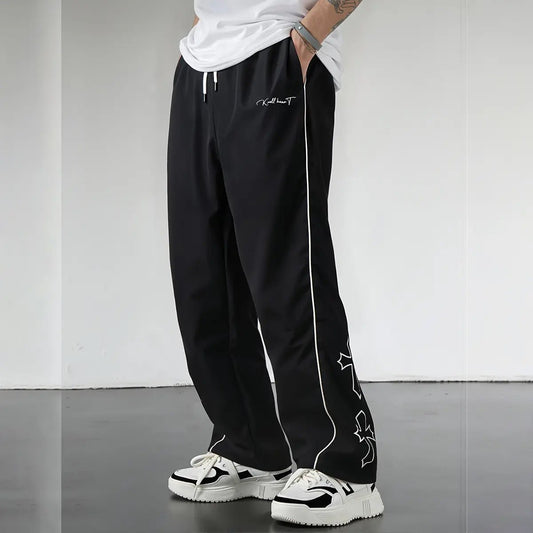 Men's Athletic Sweatpants – Black with White Side Stripes & Embroidery - Aurora