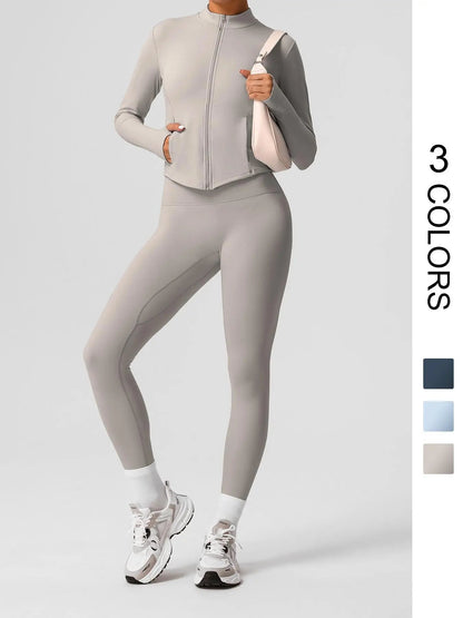 Women's Zip - Up Jacket & Leggings Set – Matching Activewear for Yoga, Gym & Running - Aurora