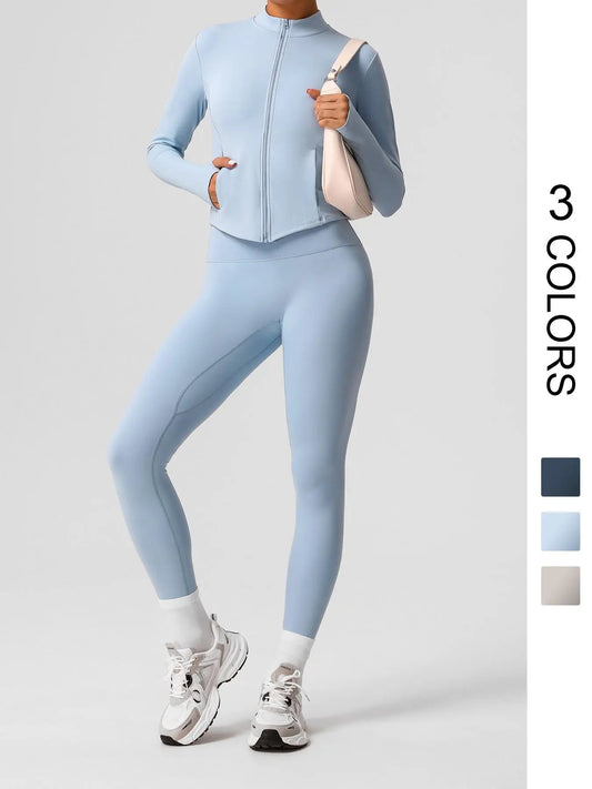 Women's Zip - Up Jacket & Leggings Set – Matching Activewear for Yoga, Gym & Running - Aurora