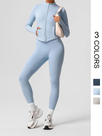 Women's Zip - Up Jacket & Leggings Set – Matching Activewear for Yoga, Gym & Running - Aurora